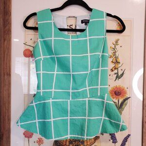 Boggs Sleeveless Green White Gingham Peplum Top Women's 4 Petite